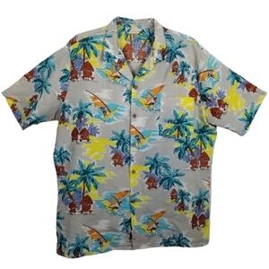 Vintage Islander Hawaiian Shirt Wind Sailing Huts Ocean Palm Trees Lightweight